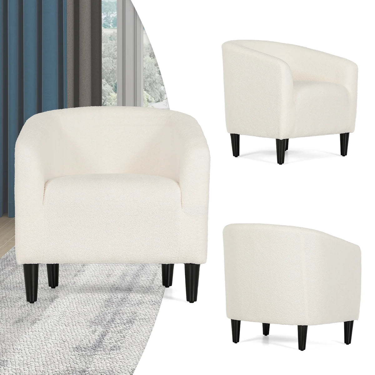 Cream Sherpa Upholstered Barrel Accent Chair N6589
