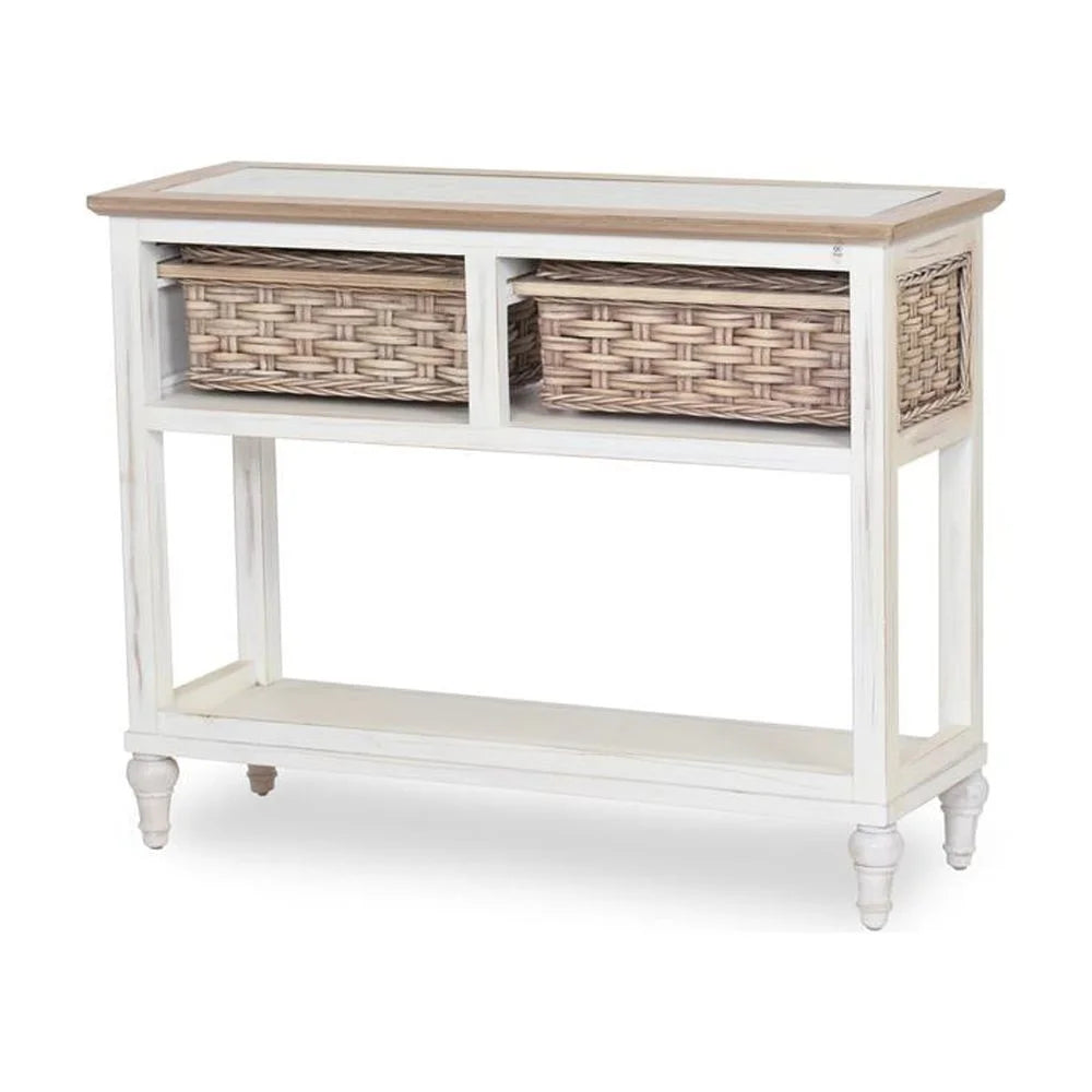 White Brown Wood Console Table with 2 Baskets B856916