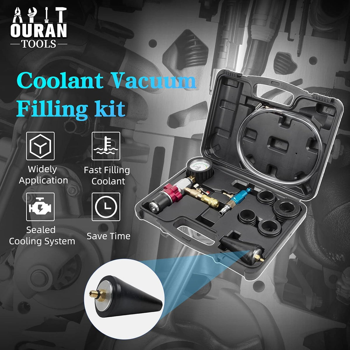 Coolant Vacuum Refill Kit with 4 Sizes Adapters, Radiator Pressure Tester Set, Pack of 2 K10134