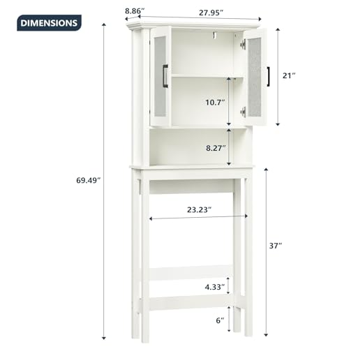 Espresso Over The Toilet Storage Cabinet with Glass Doors and Adjustable Shelf A97143