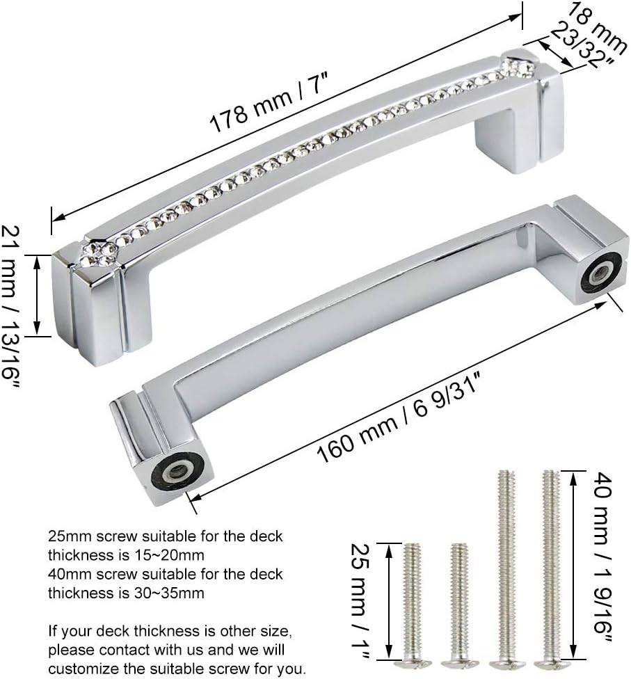 Polished Chrome Cabinet Handles with Screws, 128mm Hole Center, 2 Pack D7068