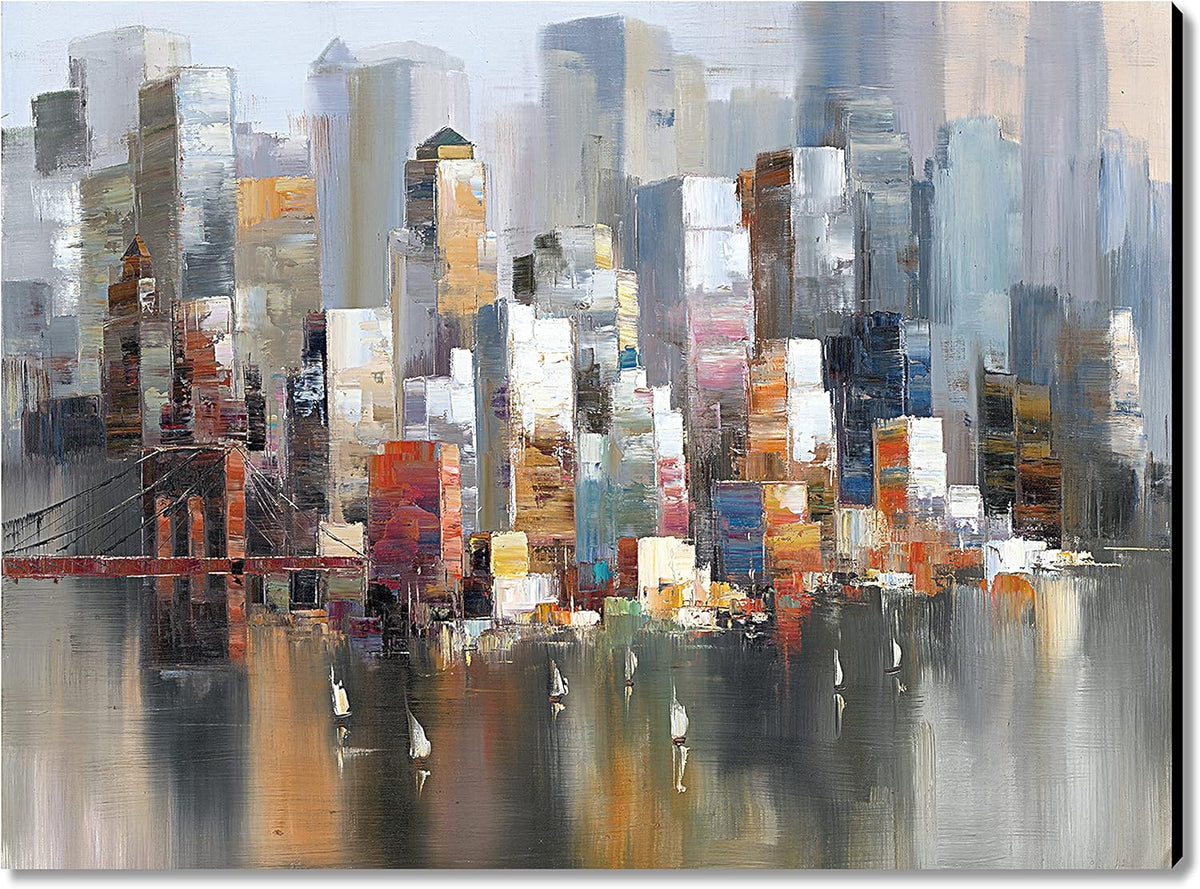 24x36 Inch Colorful Abstract Cityscape Canvas Wall Art V272687