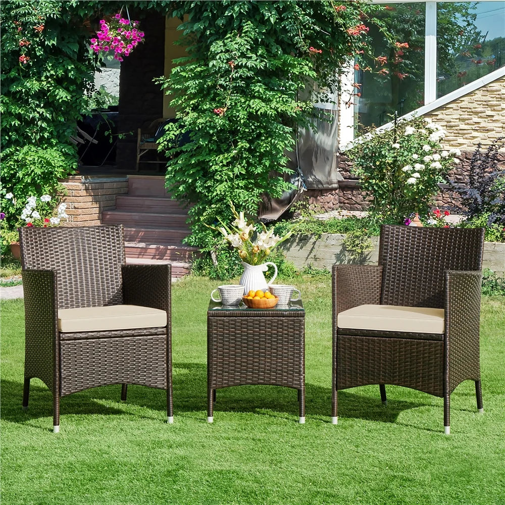 3-Piece Bistro Set with Rattan Chairs and Table H412