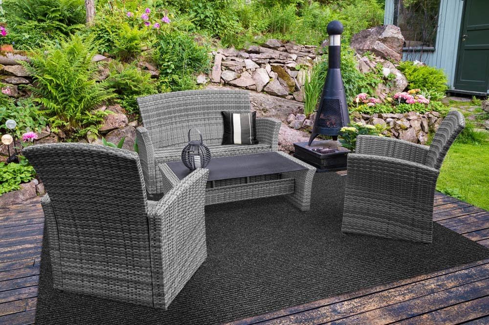 Heavy-Duty Ribbed Indoor Outdoor Carpet with Rubber Marine Backing - Charcoal Black - 6 Feet X 15 Feet A111202