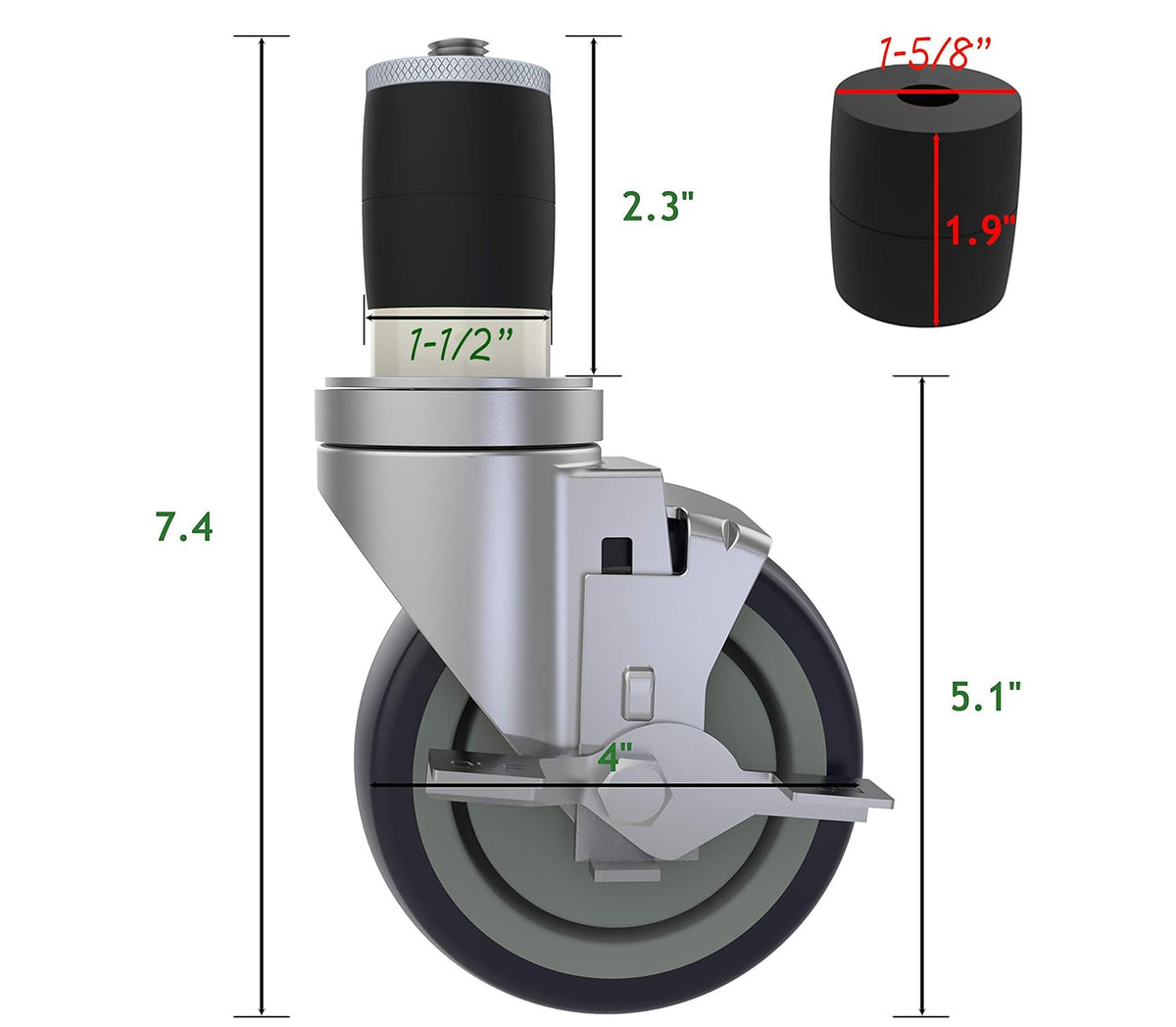 4 inch Prep Table Casters Set of 4 with Brake E11124