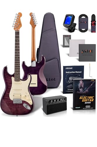 Blaze Orange Electric Guitar with Roasted Maple Neck, Flame Maple Top, HSS Ceramic Pickups, 10W Amp, Gig Bag, Strap, Picks, Lesson Book Q895400
