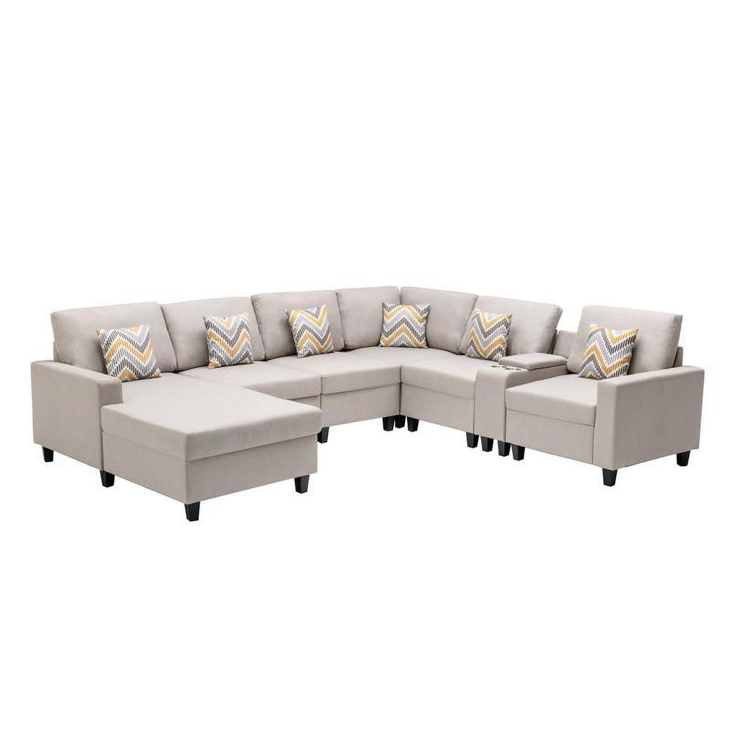Beige Fabric Reversible Sectional with Storage Console I980