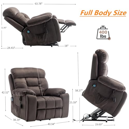 Extra Wide Power Recliner Lift Chair with Heat and Massage (Brown) L978001