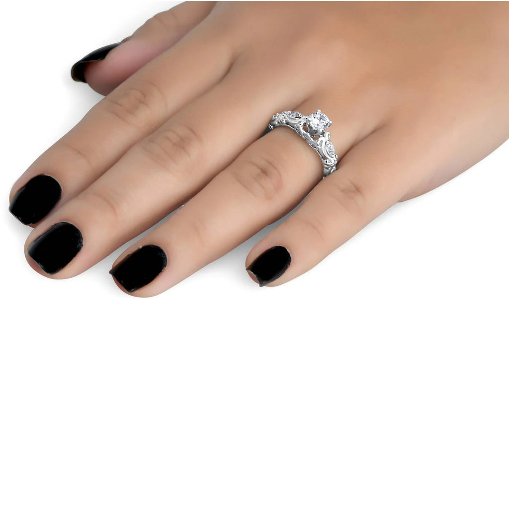 Vintage Diamond Engagement Ring 14K White Gold H100