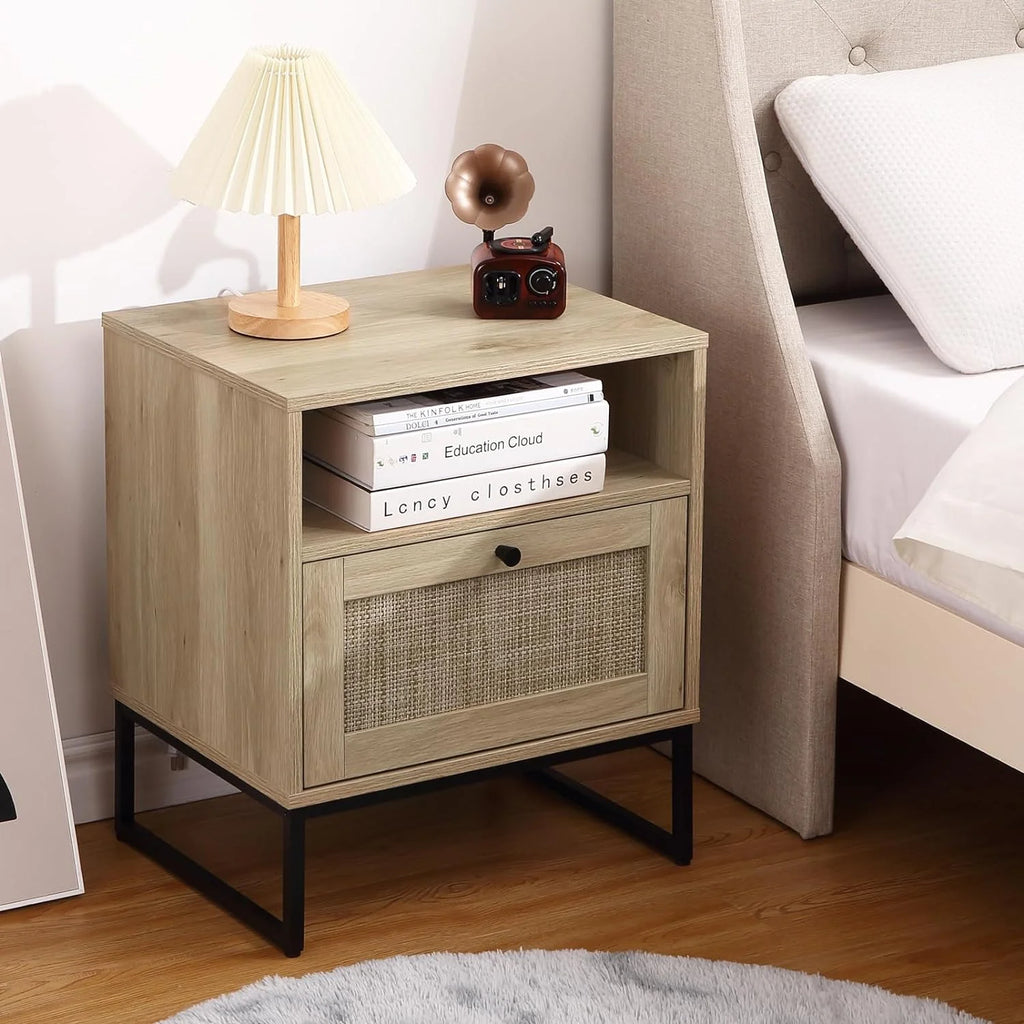 Rattan Bedside Table with Drawers E393228
