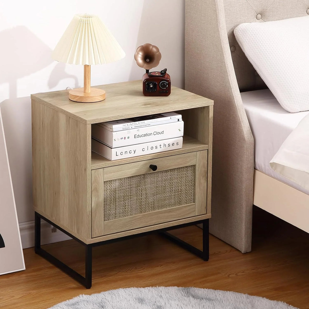 Rattan Bedside Table with Drawers E393228