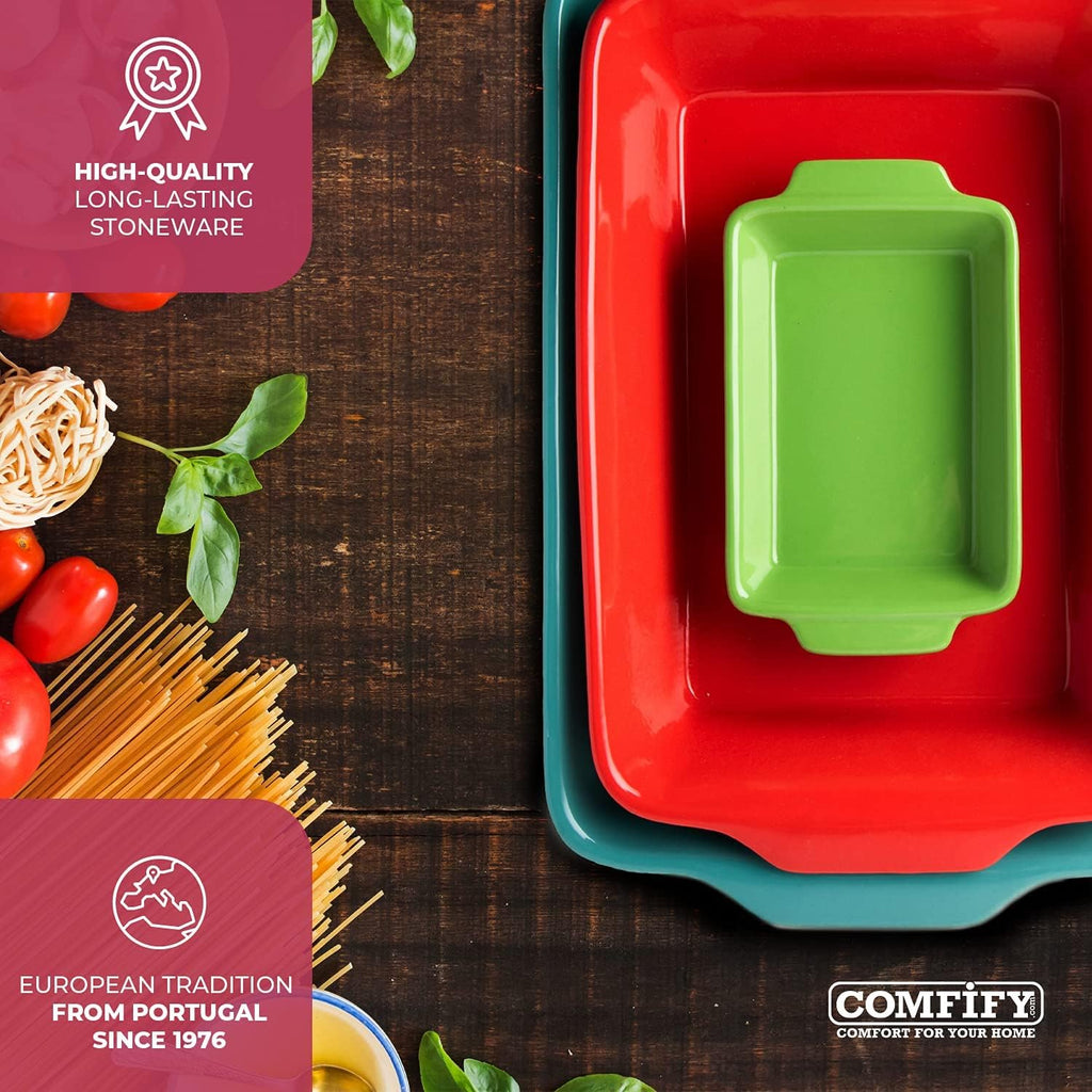 Ceramic Bakeware Set of 3 Stoneware Casserole Dish Rectangular Baking Pans S761968