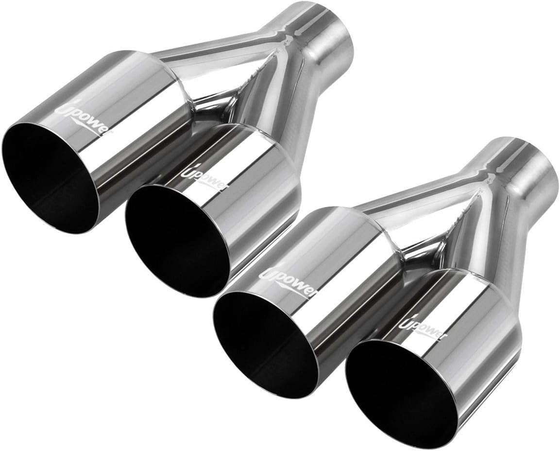 Pair of 304 Stainless Steel Dual Exhaust Tips, 2.5 inch Inlet, 3.5 inch Outlet, 10.25 inch Length, Pack of 2 D61527