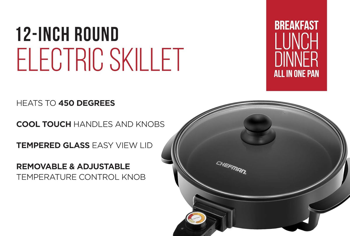 12 Inch Non Stick Electric Skillet with Glass Lid O189