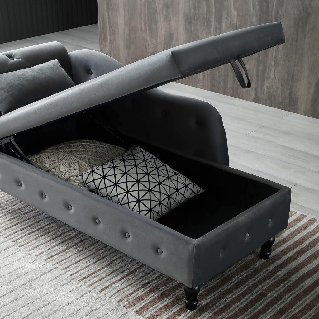 Gray Velvet Chaise Lounge Chair with Storage Z161