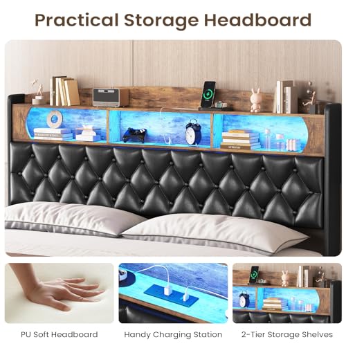 King Size Upholstered Storage Bed Frame with LED Lights K347