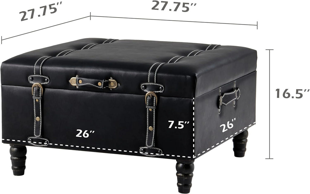 Black Faux Leather Ottoman H6758
