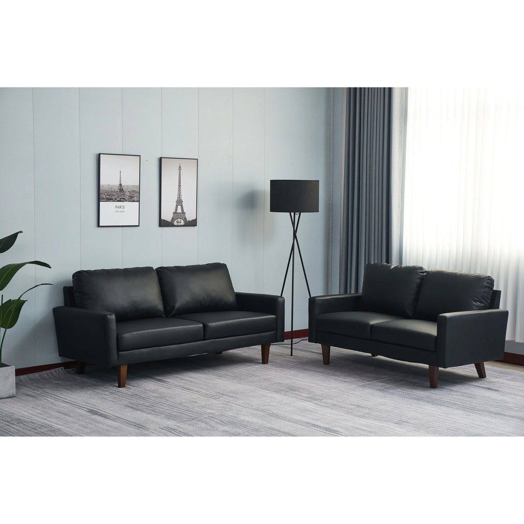Black 2 Piece Faux Leather Loveseat and Sofa C8226