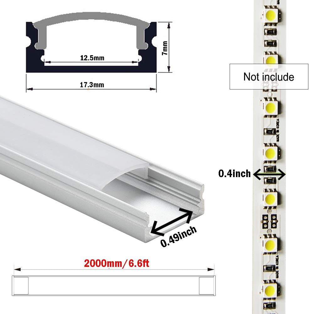 10-Pack 6.6ft U Shape LED Aluminum Channel System with Milky Cover, End Caps and Mounting Clips B905792