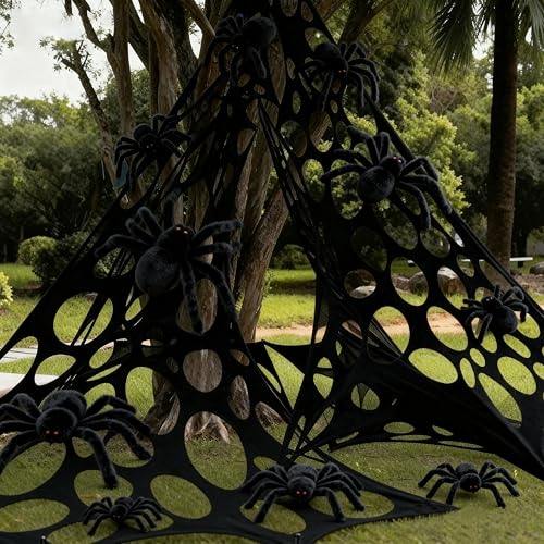 8 Pcs Giant Spider with Stretchy Netting Spiderweb Set L97178