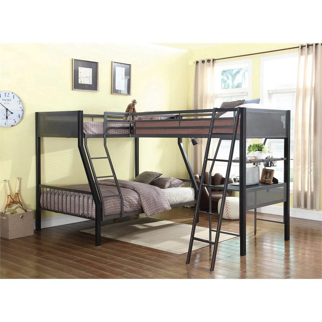Black and Gunmetal 2-piece Metal Twin Over Full Bunk Bed Set A712