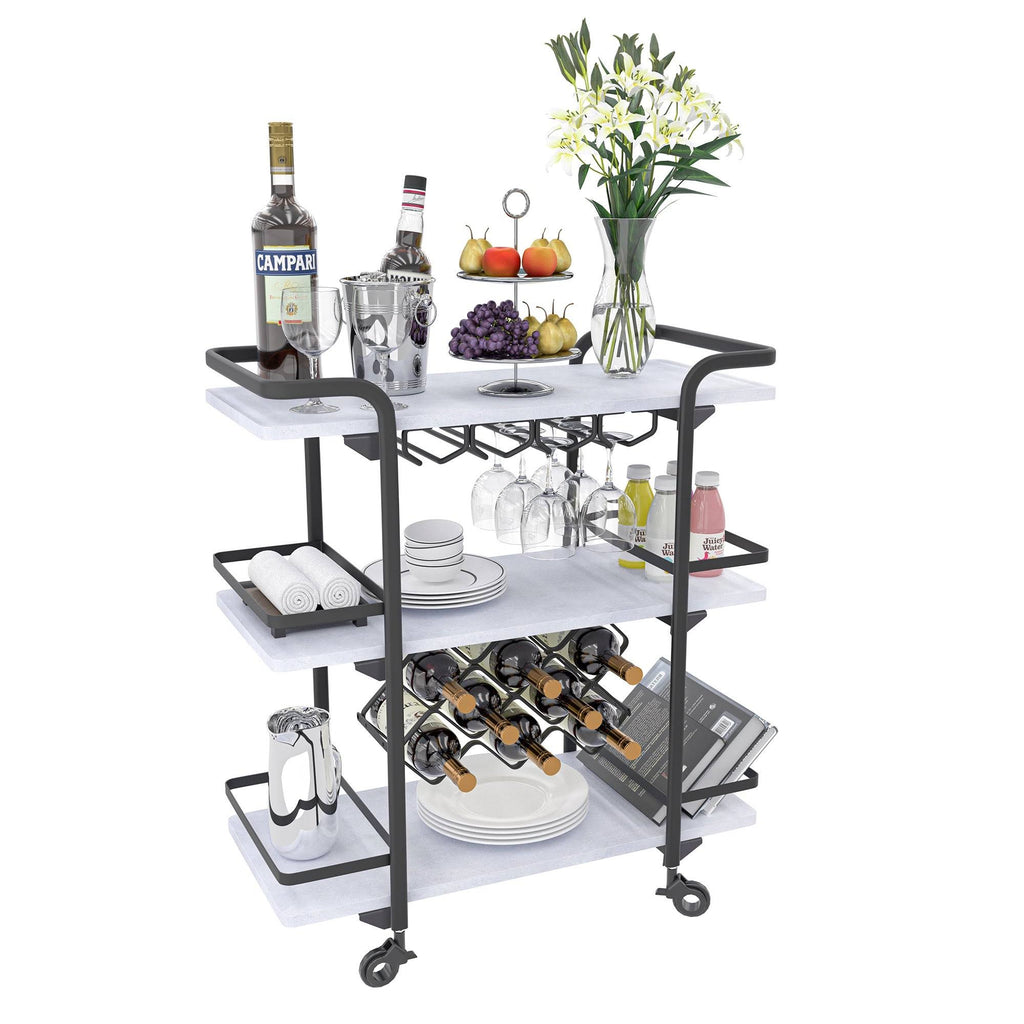 Black 3 Tier Bar Cart with Wheels R9357