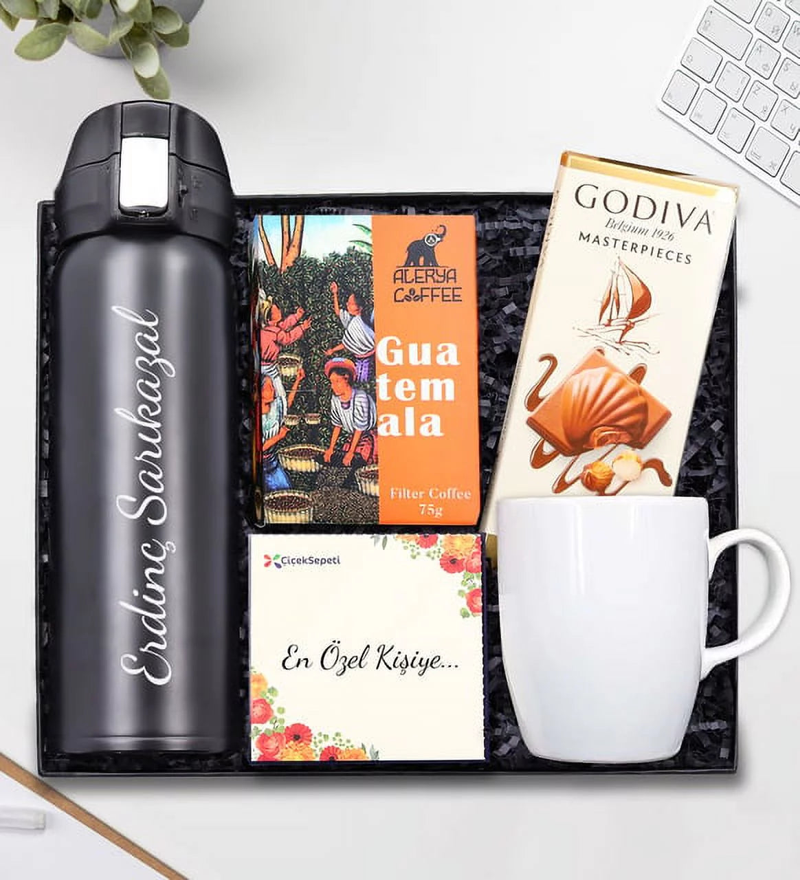 500 ML Black Locked Thermos & Filter Coffee & Chocolate & White Matte Cup Gift Set Q798