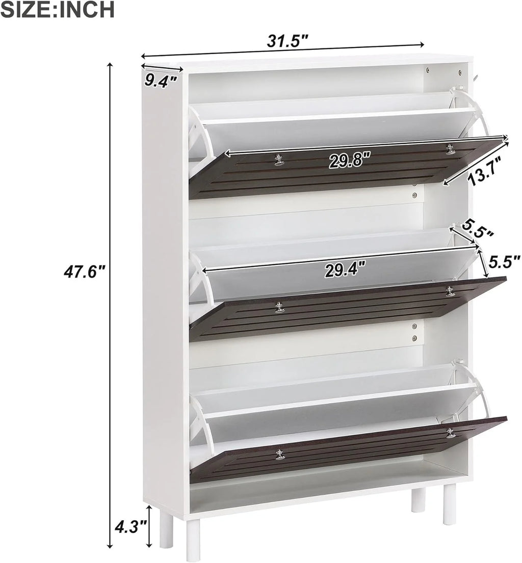 Slim Shoe Cabinet with 3 Flip Drawers C109