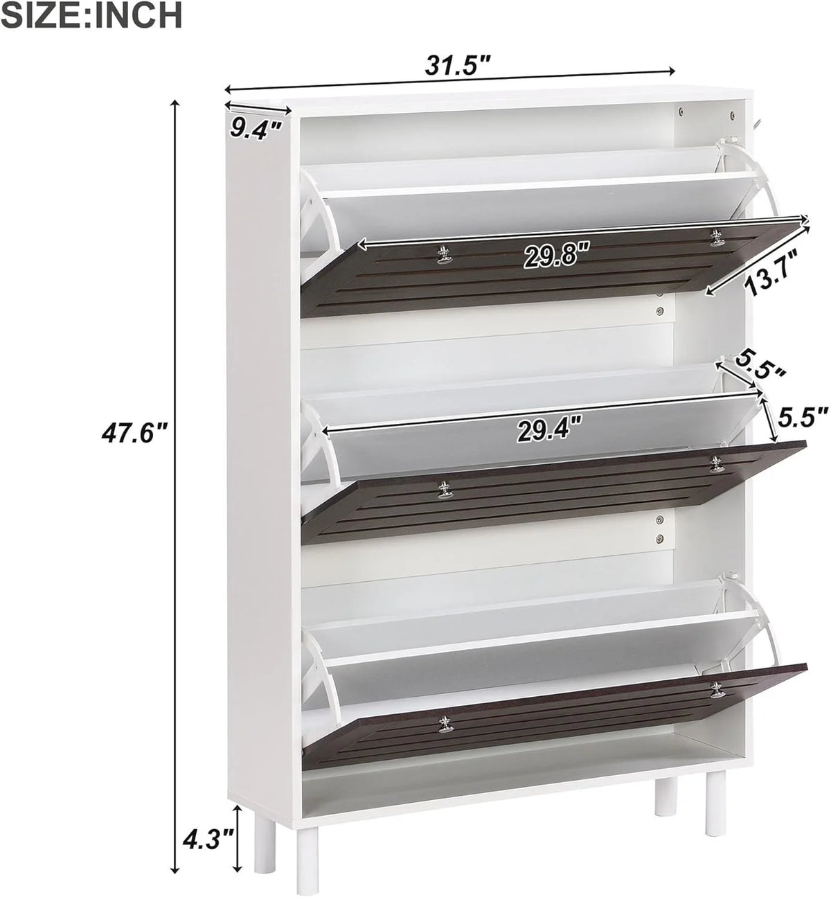 Slim Shoe Cabinet with 3 Flip Drawers C109