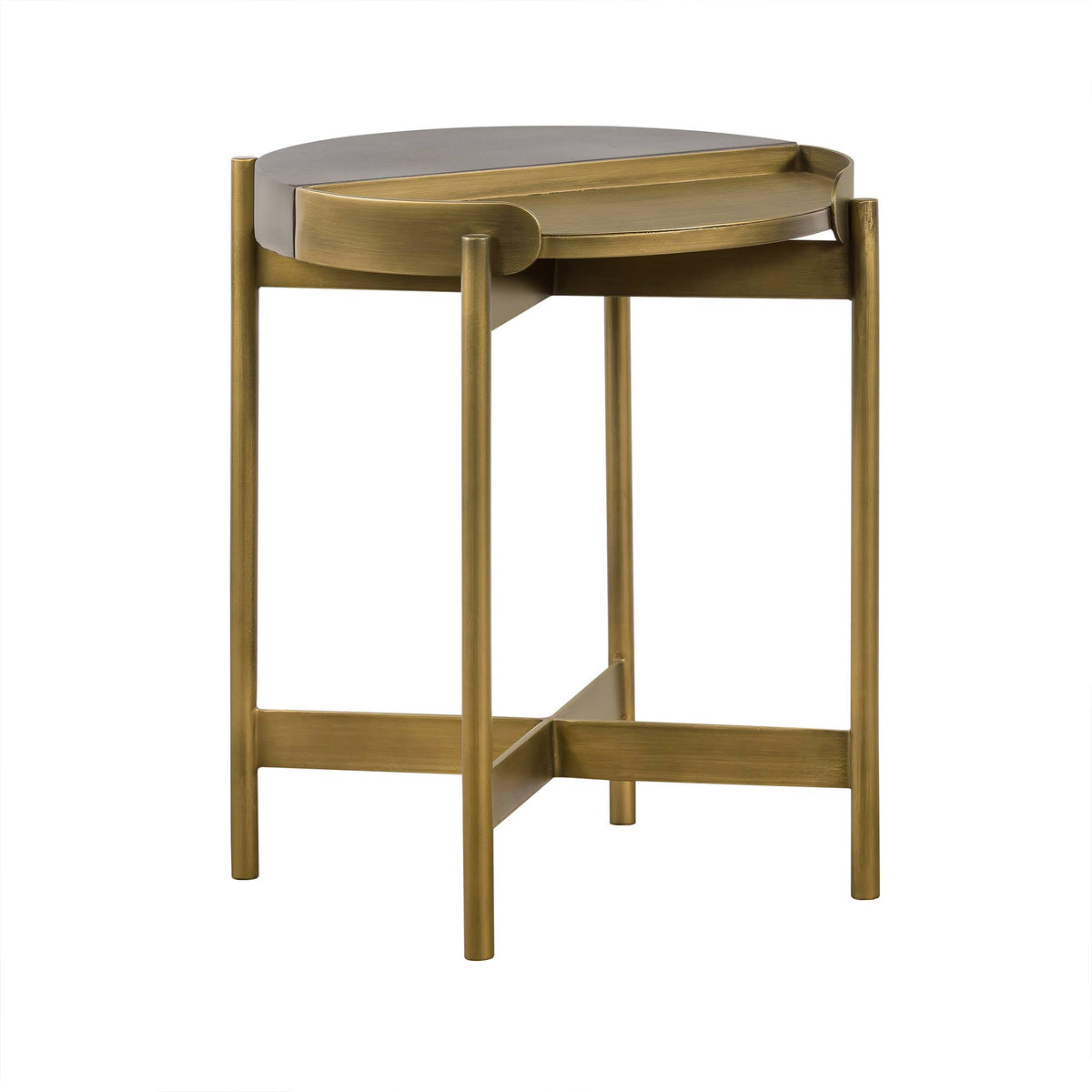 Grey Concrete End Table with Antique Brass E324