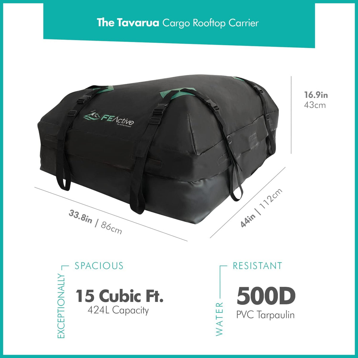 15 Cubic ft. Waterproof Roof Cargo Carrier with Straps O4349