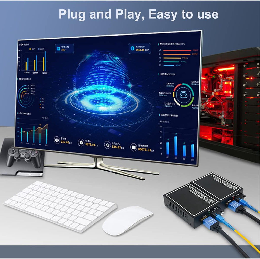 HDMI Extender Over Fiber Optic Cable up to 20Km, 1080P, 1 Transmitter and 1 Receiver D3758