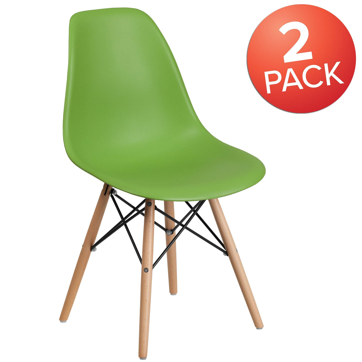 2 Pack Plastic Chair with Wooden Legs Green U5916