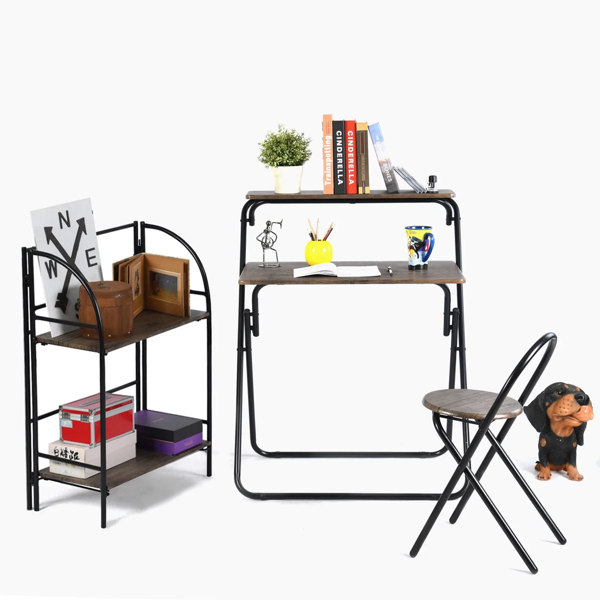 3 Pieces Kids Study Desk Chair Set with Bookshelf L450