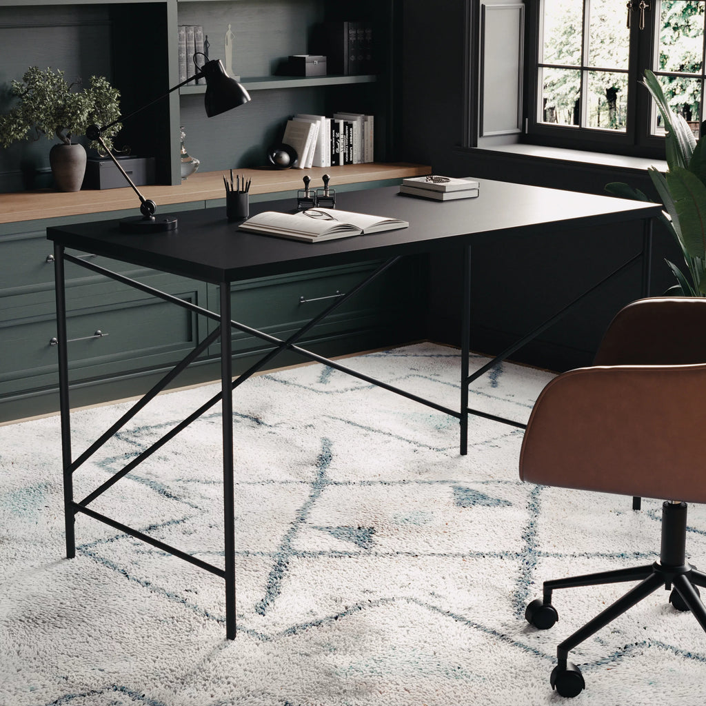 Black Wood Grain Parsons Desk with Metal X-Frame V424619