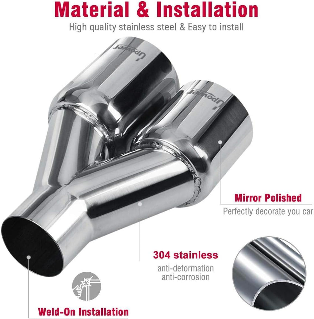 Pair of 304 Stainless Steel Dual Exhaust Tips, 2.5 inch Inlet, 3.5 inch Outlet, 10.25 inch Length, Pack of 2 D61527