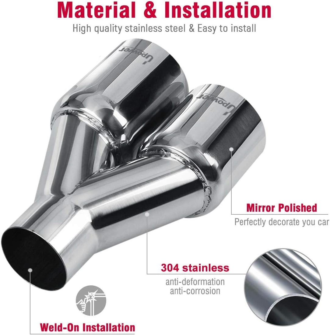 Pair of 304 Stainless Steel Dual Exhaust Tips, 2.5 inch Inlet, 3.5 inch Outlet, 10.25 inch Length, Pack of 2 D61527