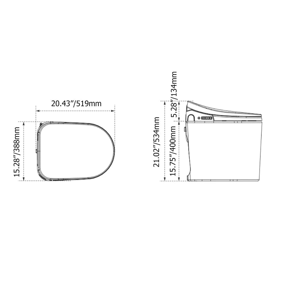 Small Size Smart Toilet One-Piece Elongated Floor Mounted O951