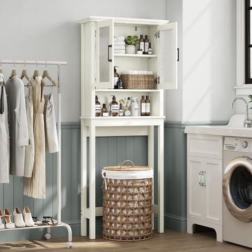 Espresso Over The Toilet Storage Cabinet with Glass Doors and Adjustable Shelf A97143