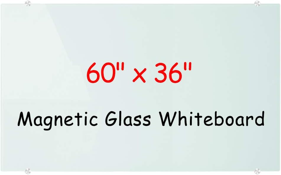 Blue Glass Dry Erase Board, 4’ x 3’, Wall Mounted, Frameless L3457