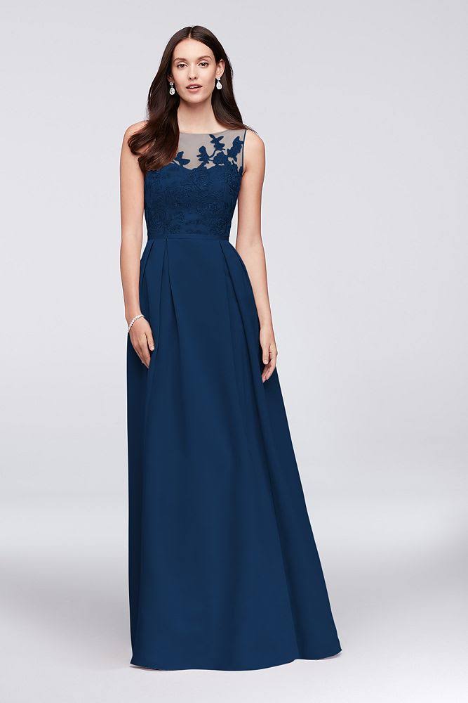 Silver Appliqued Illusion Faille Bridesmaid Dress L755282