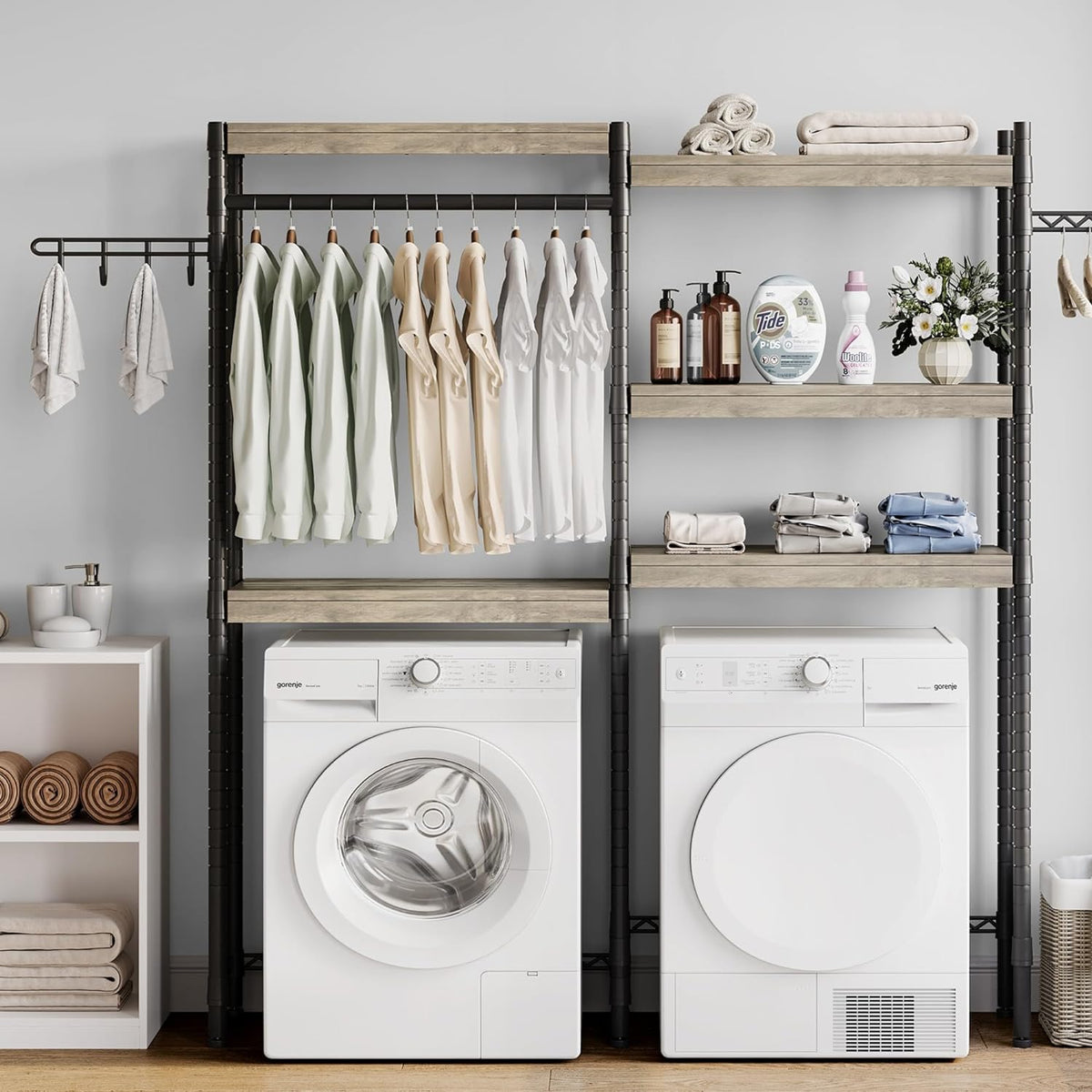 5-Tier Wood Over The Washer and Dryer Laundry Drying Clothes Racks M252057