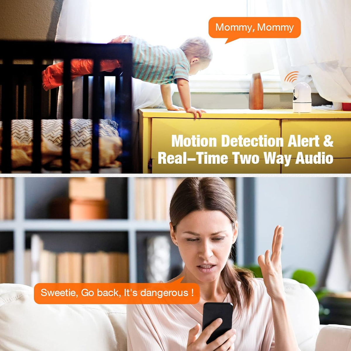 2K Indoor Baby Monitor Camera with Motion Detection, Two-Way Audio, IR Night Vision, Pack of 2 J673