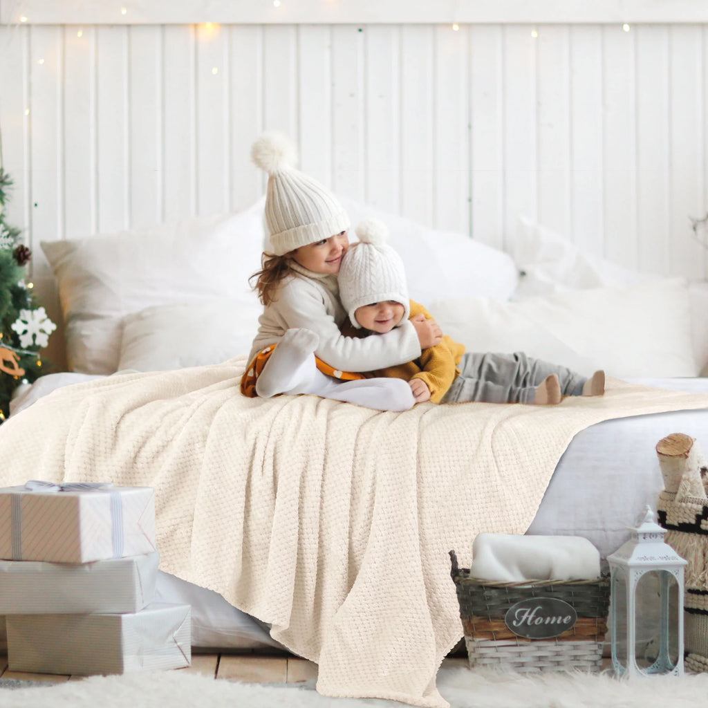 Fleece Bed Blanket Beige 78"x90" A356