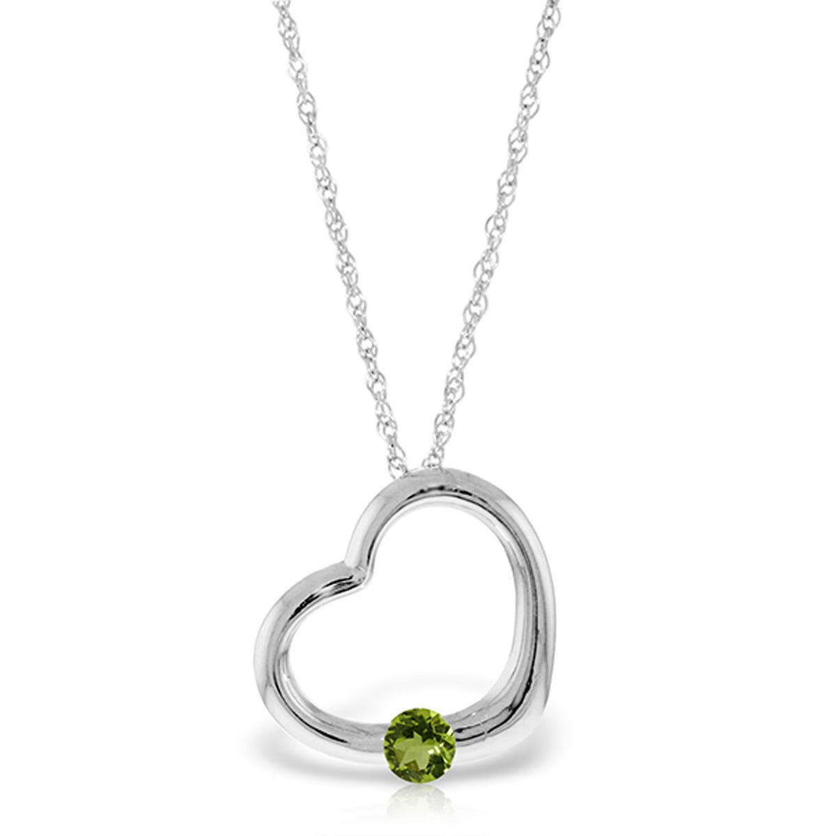 14k White Gold Open Heart Peridot Pendant Necklace F45003