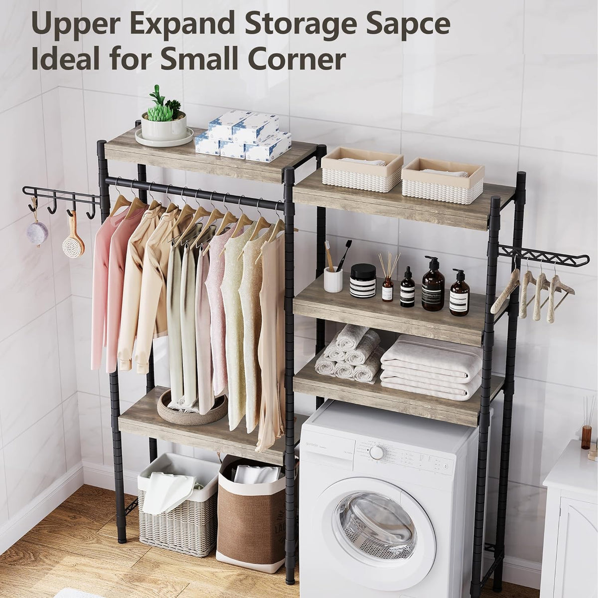 5-Tier Wood Over The Washer and Dryer Laundry Drying Clothes Racks M252057