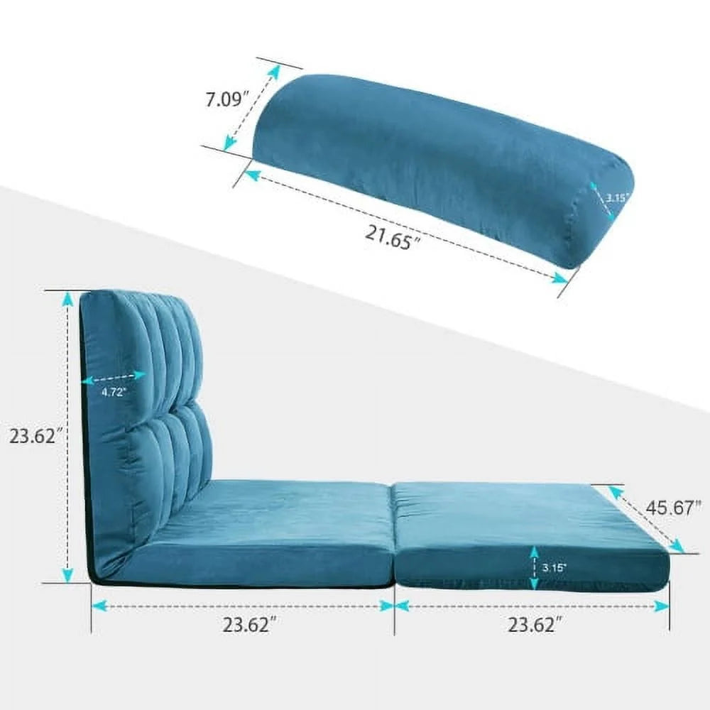 Blue Double Chaise Lounge Sofa with Two Pillows V491