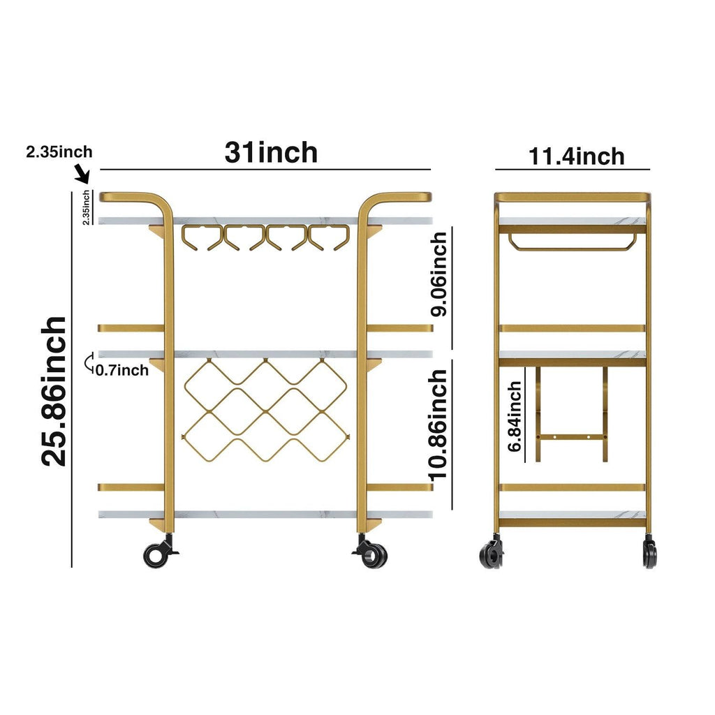 Black 3 Tier Bar Cart with Wheels R9357