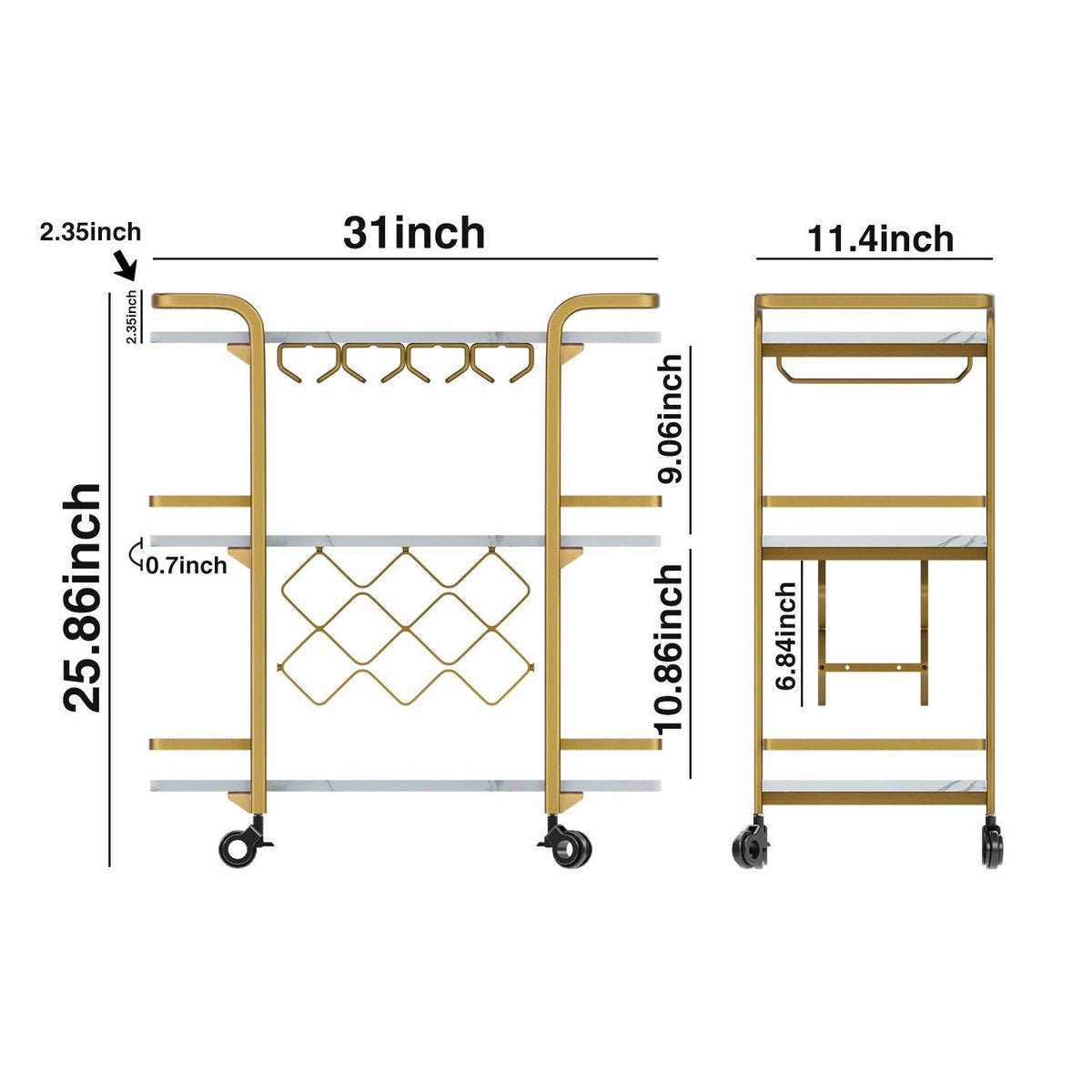 Black 3 Tier Bar Cart with Wheels R9357