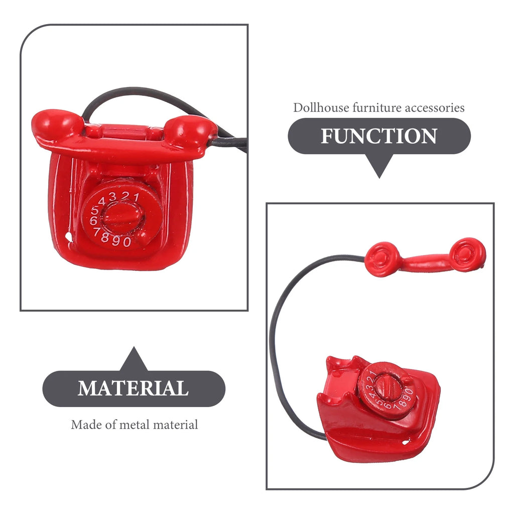 Red Metal Toy Telephone Doll House Decoration L6448